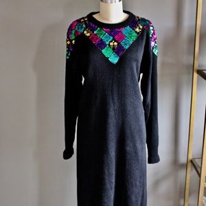 Vintage 1980's sequin beaded sweater dress Black